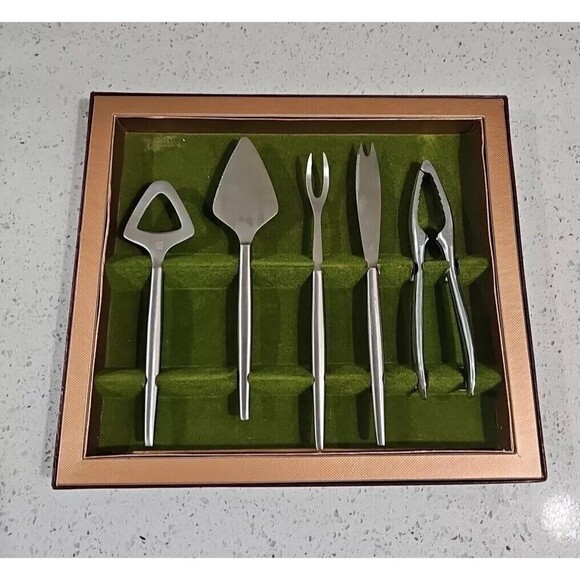 Vintage 60s Kolmar Designs 5 Piece Bar Set Mid Century Italy Stainless SS in Box - Picture 6 of 6